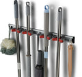 Heavy- Duty Mop and Broom Holder Factory Aluminum Gripper Wall Mounted Tools Organizer  4 Holders 5 Hooks Rack
