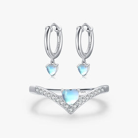925 Sterling Silver Hearts Moonstone Hoop Earrings Fashion Exquisite Arrow Rings for Women Jewelry Sets