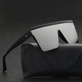 New Custom Logo Black Square Shades Sun Glasses Women Fashion Retro Mirror Flat Top Oversize Sunglasses for Men