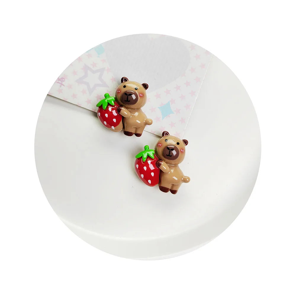Lovely Kawaii Flatback Resin Cartoon Beaver Fruit Decoration Crafts DIY Scrapbook Jewelry Making Accessories