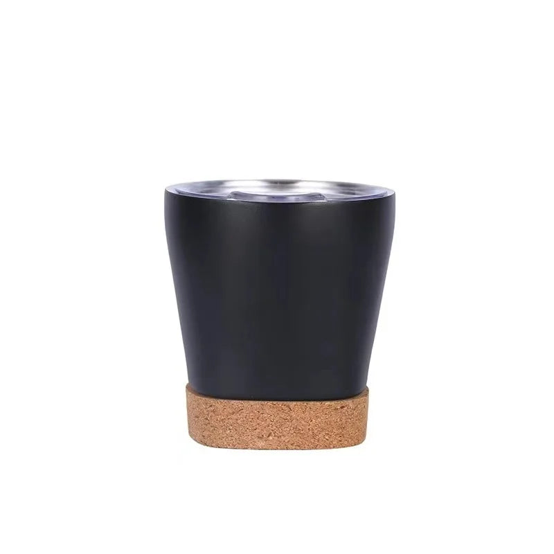 Cork Wood 6oz 8oz 12oz 16oz 20oz 500ml Reusable Coffee Cup Stainless Steel Insulated Coffee Mugs with Lid and Cork Bottom Base