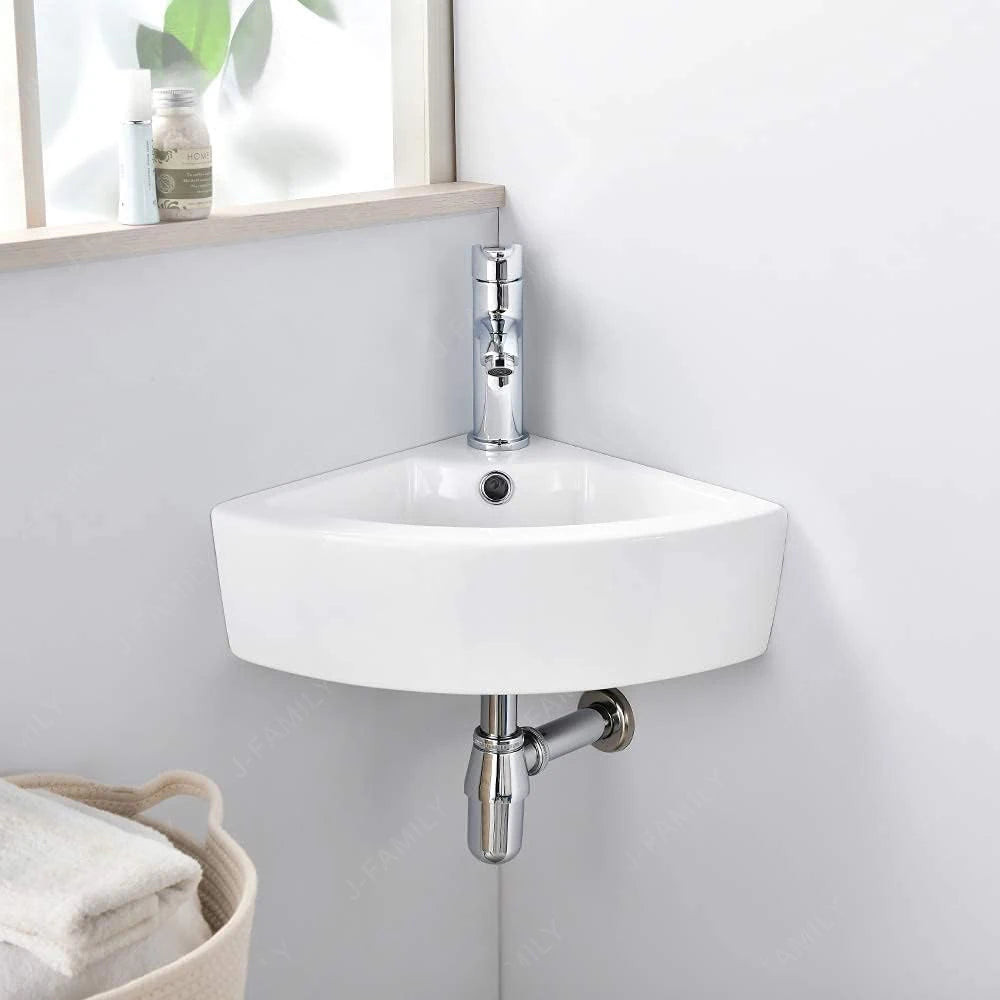 Bathroom Corner Wall Hung Wash Basin Copuntertop Ceramic Basins With Faucet Hole