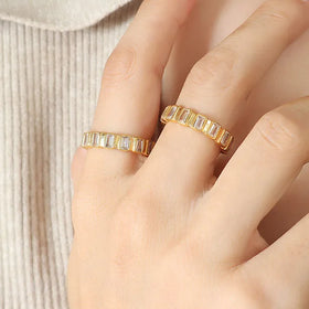 Fashion High Quality 316L Stainless Steel 18K Gold Plated Tennis Finger Rings Zircon Stone for Women Wedding