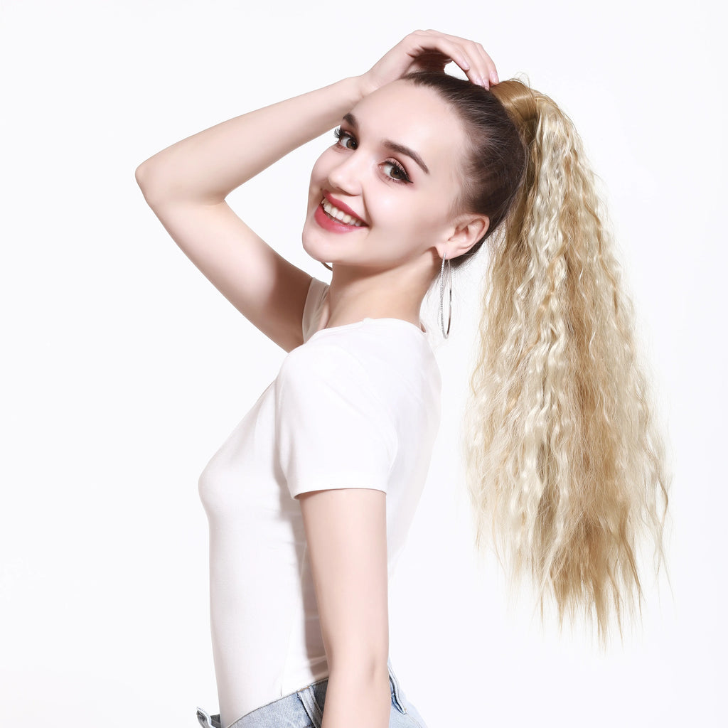 SARLA  Heat  Resistance Synthetic Naturel Long Curly Clip in Hair Tails Extensions Wrap Around  Kinky Afro Puff Ponytail Wig