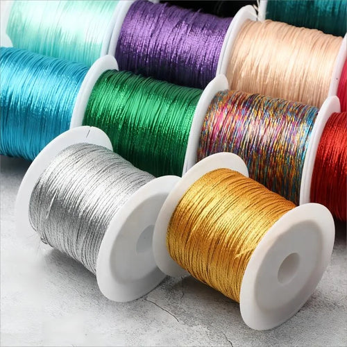 0.2MM Bright Gold Silver Metallic Yarn Hand Knitting Thread Diy Braided Jewelry Making Strings Cross Stitch Bead Wires Crochet