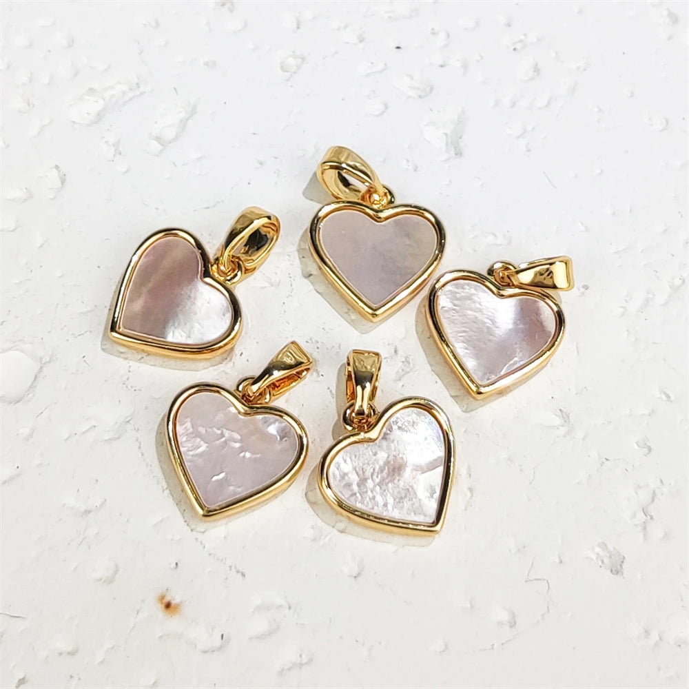 Genuine White Mother of Pearl Natural Gemstone Pendant Small Heart Shaped Charms Seashell Gold Plated Pendants Diy Necklaces