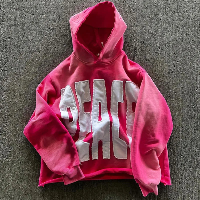 Hoodie Manufacturer Custom Boxy Fit 450gsm Oversized Heavyweight Distressed Patch Acid Wash Hoodie Men
