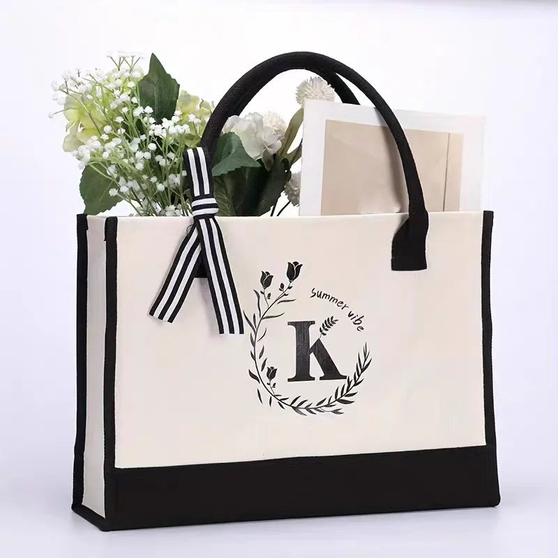 Large Size Natural Recycled Cotton Canvas Tote Bags Women Custom Logo Letter Reusable Grocery Shopping Beach Overnight Travel