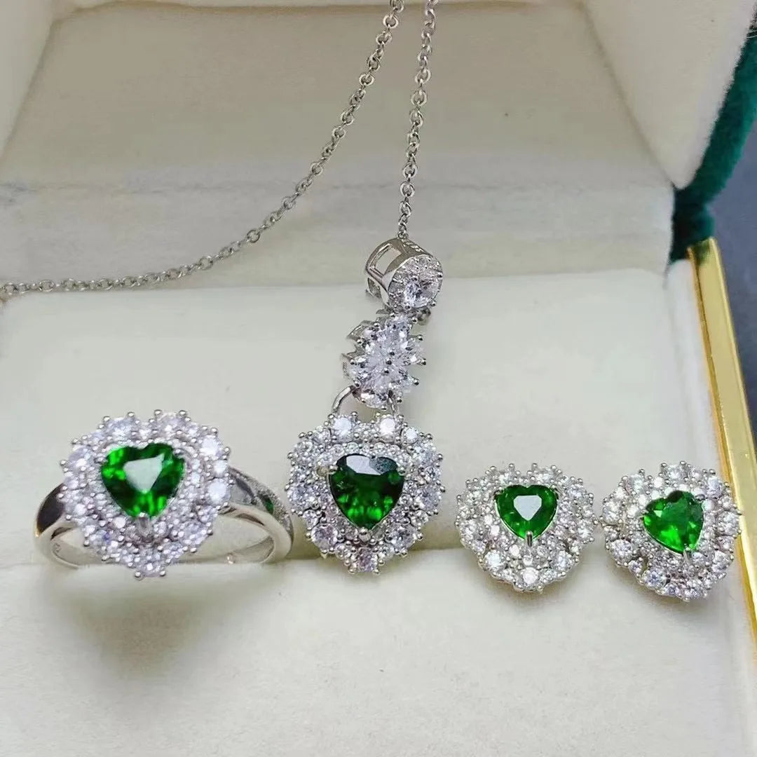 Wholesale 925 Sterling Silver Natural Diopside Fine Jewelry Set Low MOQ CMA Approved for Bridal Wedding Engagement Anniversary