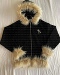Custom Detachable Faux Fur Hoody Jacket Unisex 450GSM Heavy Cotton Terry Fleece Blank Winter Cropped Zipup Sweatshirt Hoodie Men