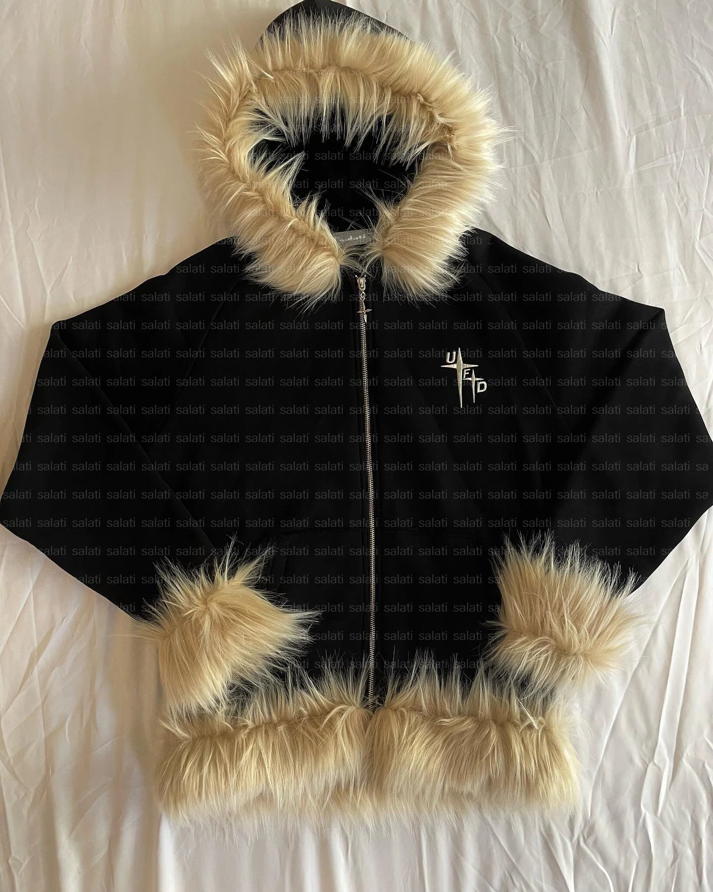 Custom Detachable Faux Fur Hoody Jacket Unisex 450GSM Heavy Cotton Terry Fleece Blank Winter Cropped Zipup Sweatshirt Hoodie Men