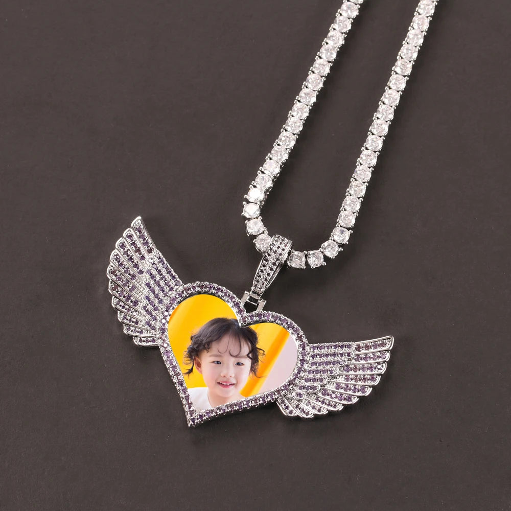 Iced Out Hip Hop Bling Men Fashion Custom Made purple Zircon Photo Picture Pendant
