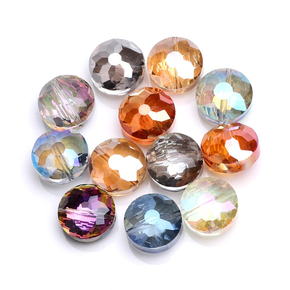 Zhubi 14MM Crystal Flat Round Beads for Jewelry Making Crystal Pendant Faceted Glass Beads for Necklace Garment Decoration