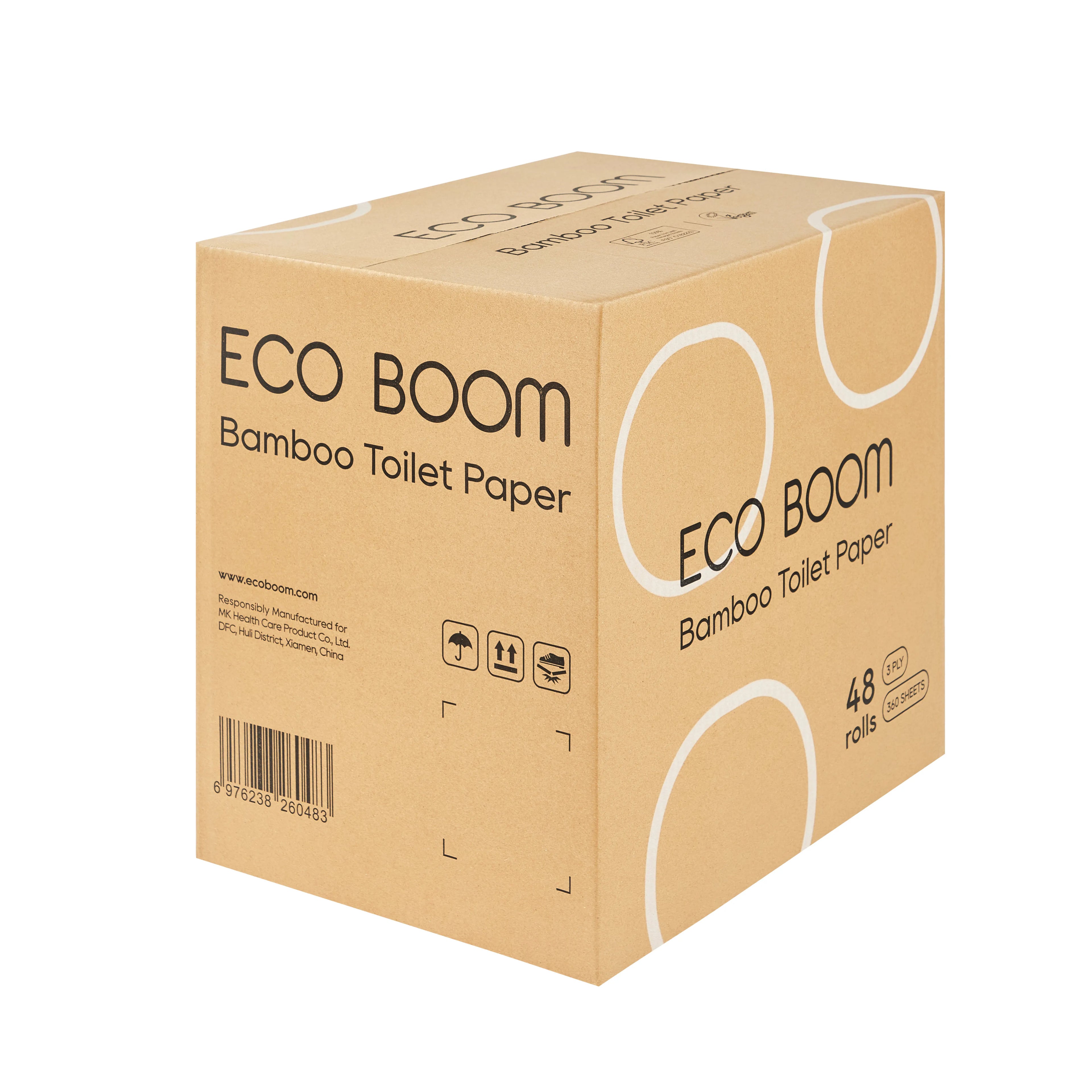 ECO BOOM Flushable Natural Sustainable Eco Premium Bathroom 2ply Import Factory Tissue Roll
