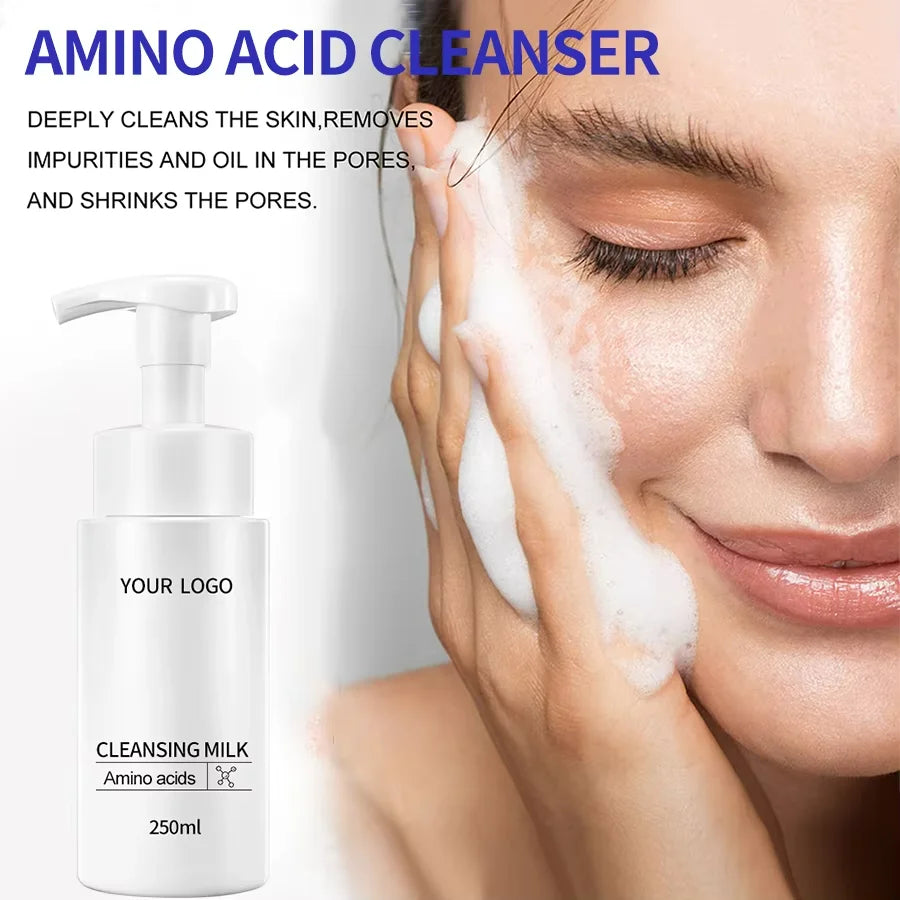 Private Label Deep Cleaning Mousse Amino Acid Facial Cleansing Foam for Dry Skin Anti-Wrinkle Feature