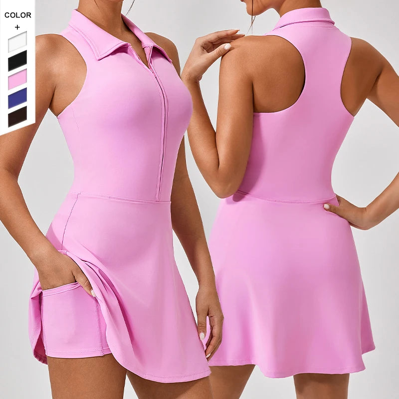 2024 Spring/Summer New Tight and Slim High Waist Sports Dress for Women's Running Golf Tennis Fitness Clothing Collar Set