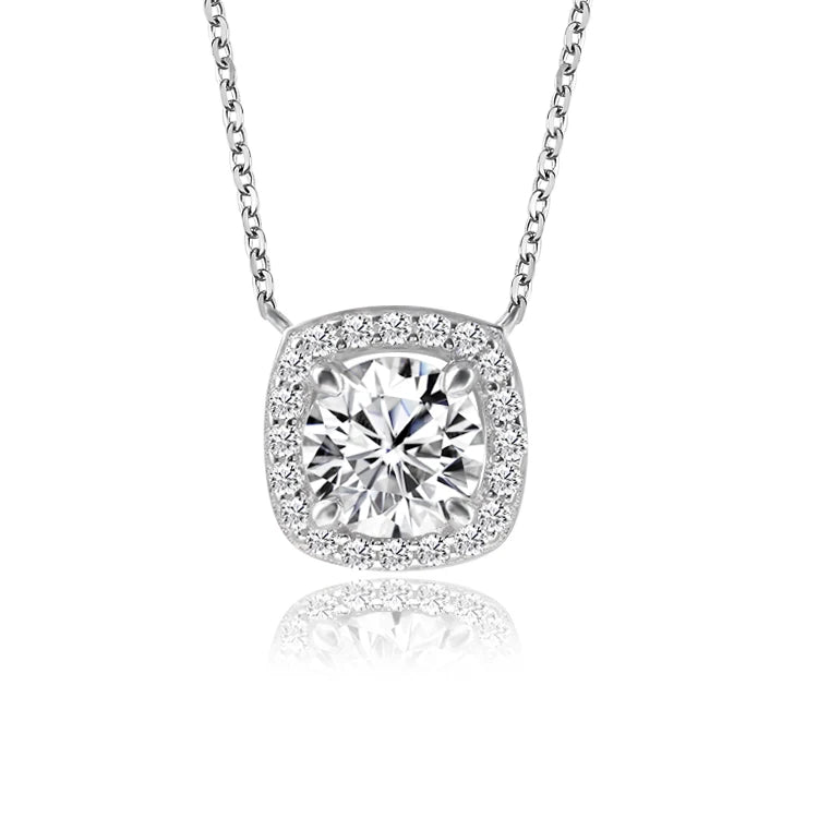 Elegant Women Fine Jewelry 925 Silver Necklace1 Carat Round Diamond Cut Moissanite Pedant Necklaces