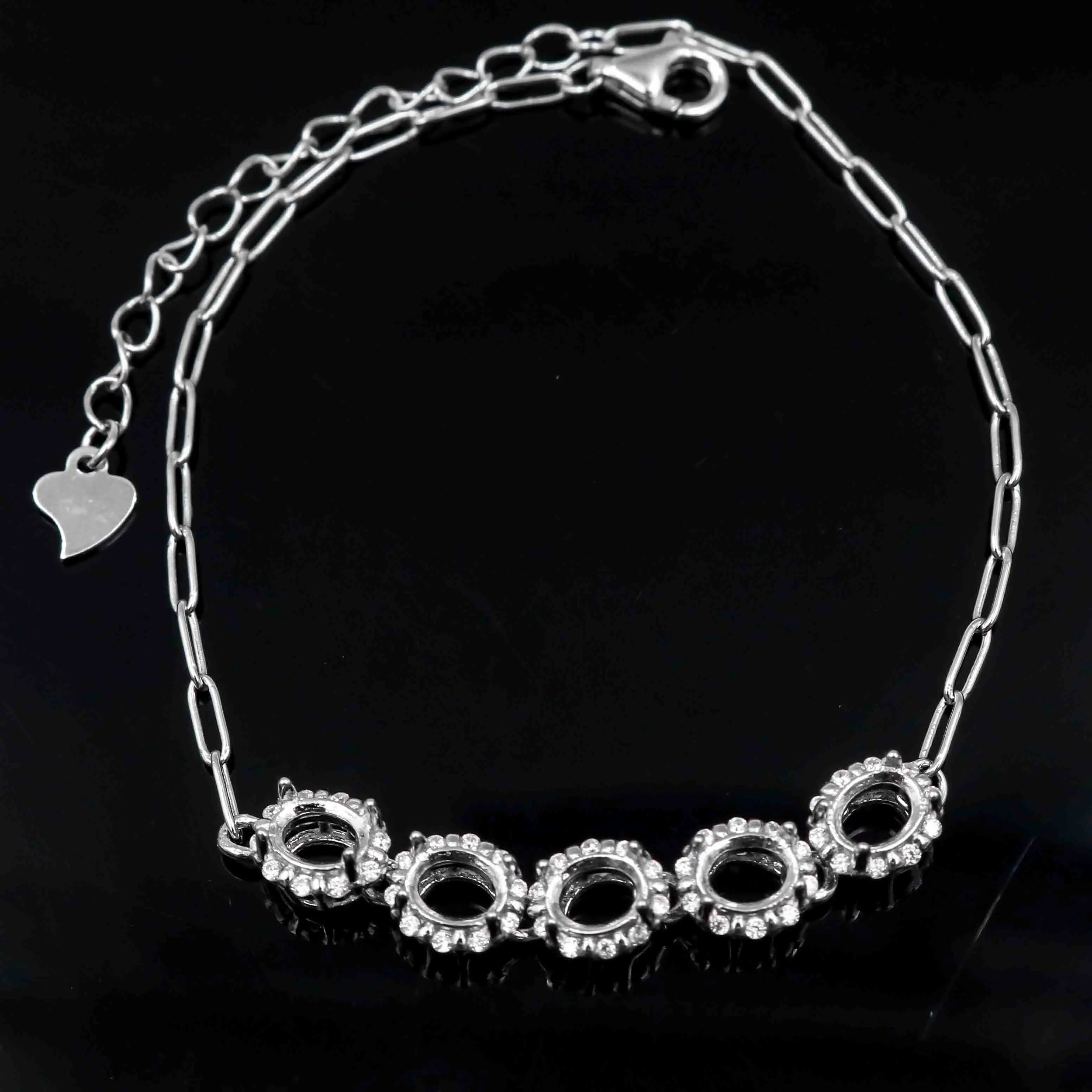 Sterling Silver 4*5mm Semi Mount Bracelet Empty Support Blank Claw Setting S925 Mountain Base Holder Without Stone for Inlay DIY