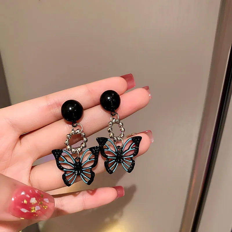 Korean Earrings Fashion Jewelry Black Hollow Butterfly Earrings Sweet Cute Statement Earrings for Women Valentines Day Gift