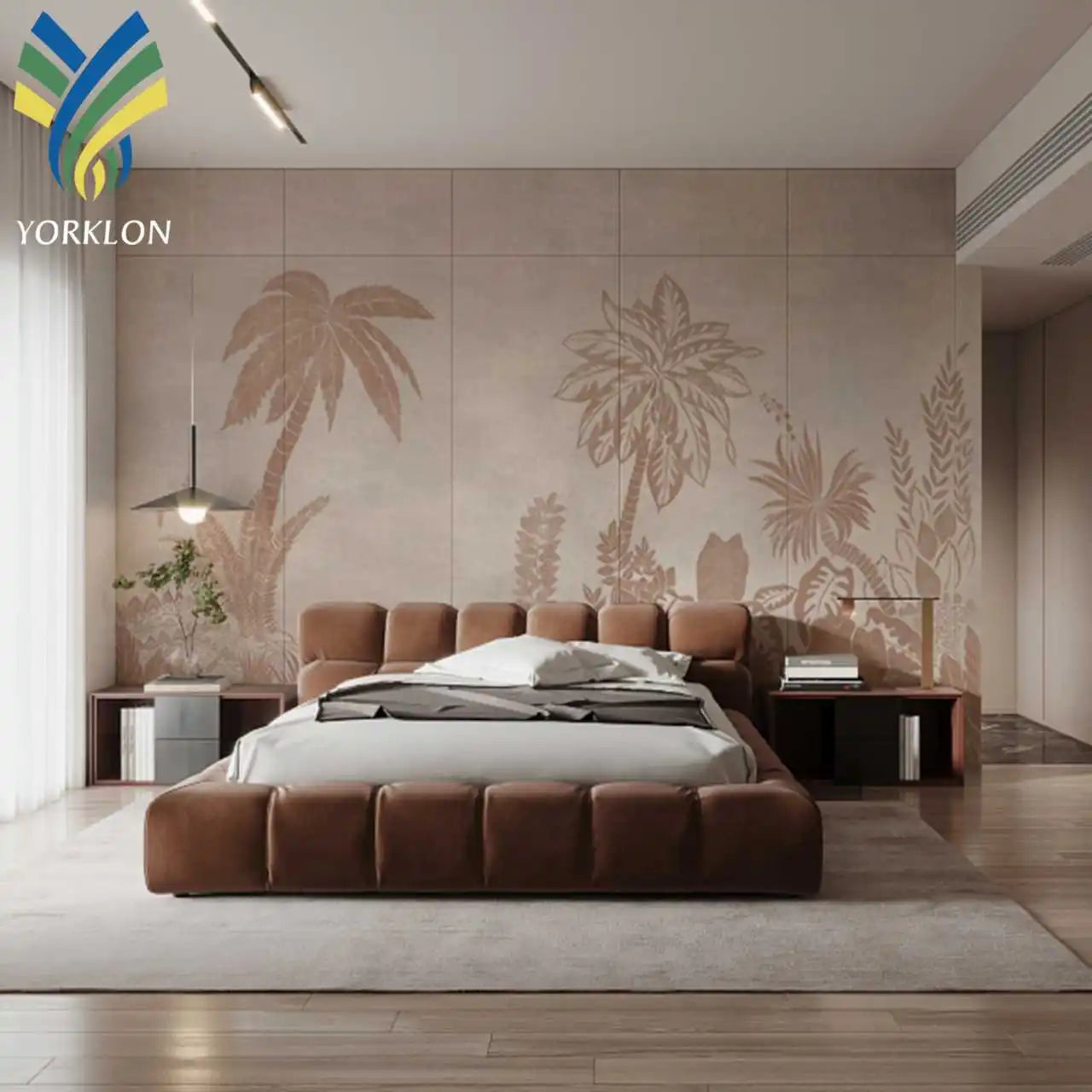 YKMP 103 Modern 3D Non Woven Palm Leaf Banana Wall Paper Rolls Trees Mural Wallpaper 100% Customized Product
