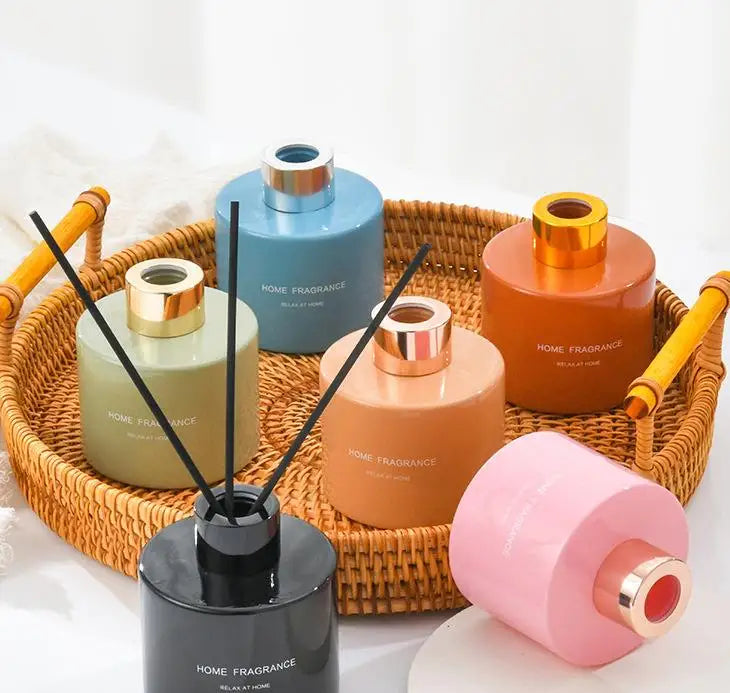 Luxury Colorful Embossed 100ml Empty Round Reed Diffuser Glass Bottle