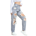 Women's High Waist Long Pencil Pants Breathable Regular Fit Ripped Denim Jeans Polyester/Cotton Streetwear Casual Style
