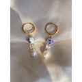 Chinese Vintage Earrings Blue and White Porcelain Natural Freshwater Pearl Drop Earrings for Girls