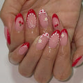 Dropshipping 24 Pcs 3839 Charming Red and Pink French Short Almond Shape Nails Press on Nails Artificial Fingernails Customize