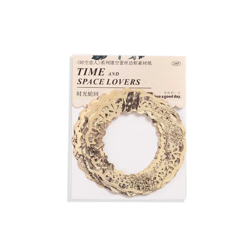 10Pieces/Pack Material Paper Space-Time Lovers Series Hollow Lace Border Material Decoration Base Stickers 6 Models