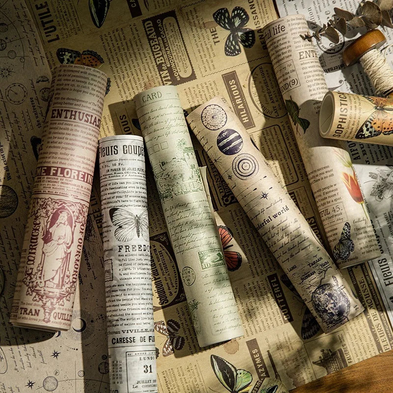 1roll Water Activated Masking Tape Street Kiosk Series Retro English Alphabet Newspaper Hand Account Decorative Stickers 6
