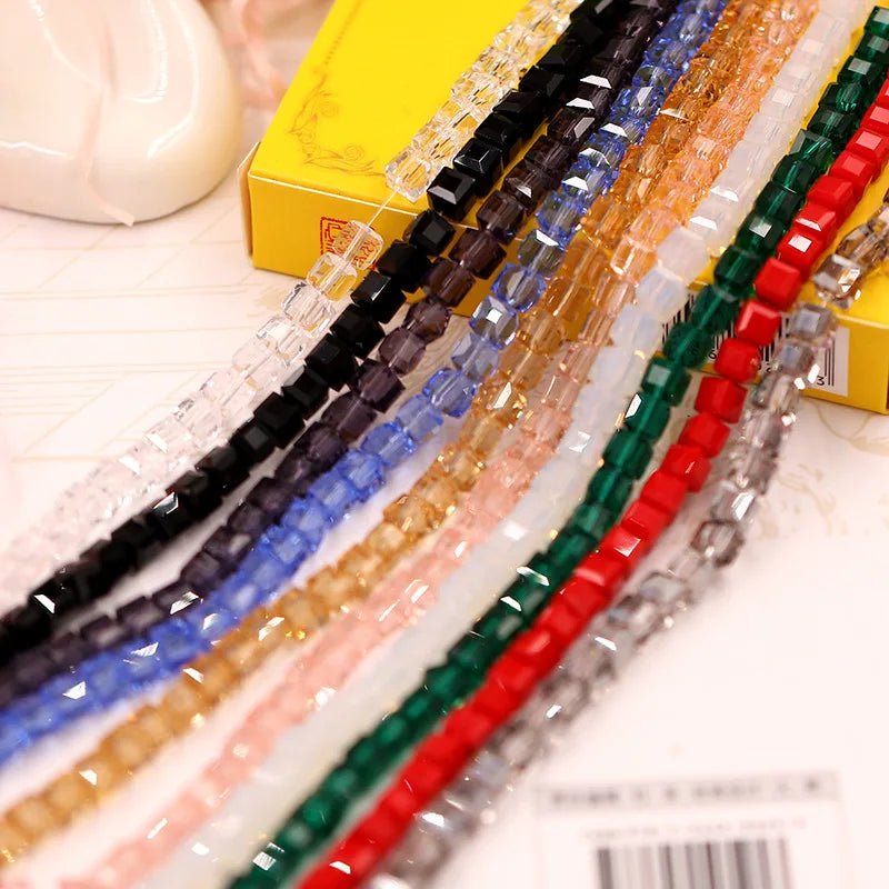 Crystal Loose Beads 6mm Crystal Square Beads Straight Hole Cube Bead