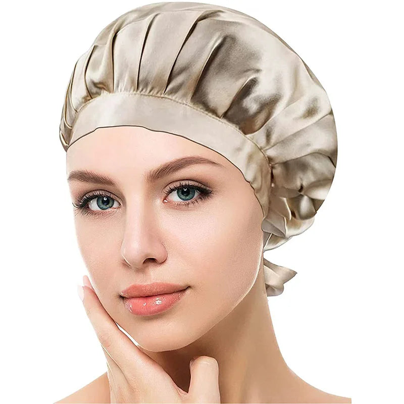 100% Mulberry Silk Single Layer Sleep Cap Anti Frizz Silk Bonnet with Adjustable Elastic Band and Tie for Natural Hair