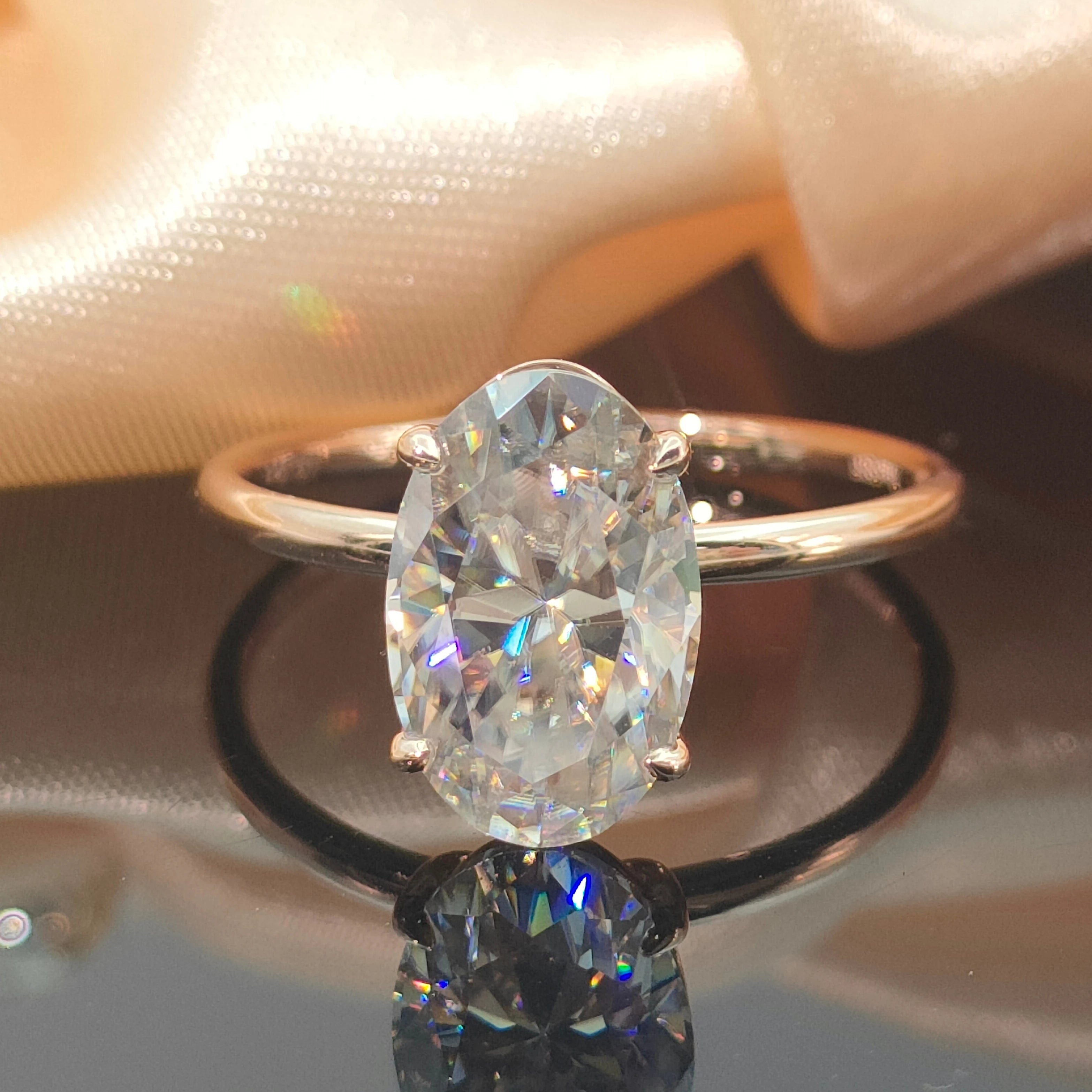 Hot Sale Engagement Wedding 14k Solid Gold 3CT Oval D/VVS Moissanite Rings Fine Jewelry Prong Setting