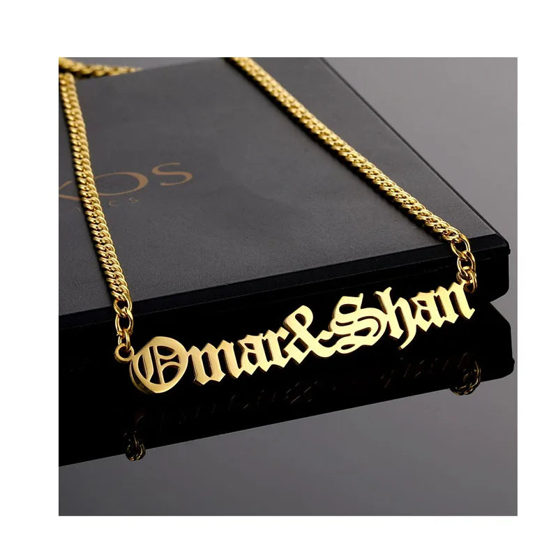 Wholesale Personalized Name Men Stainless Steel Pendant Custom Nameplate Necklace for Women Men Chain Choker Custom Jewelry Gift