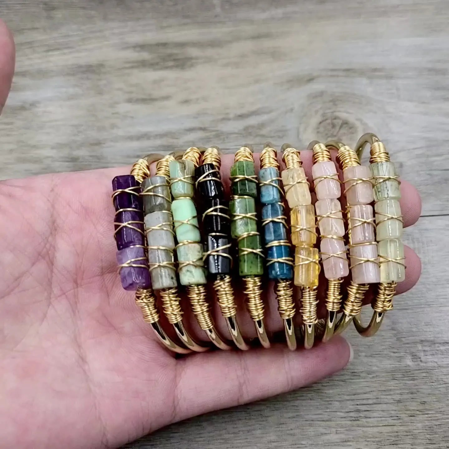 Fashion Woman Jewelry Healing Crystal Warp Wire Gold Stone Bracelet & Bangle Couple Friendship Raw Stone Bracelet
