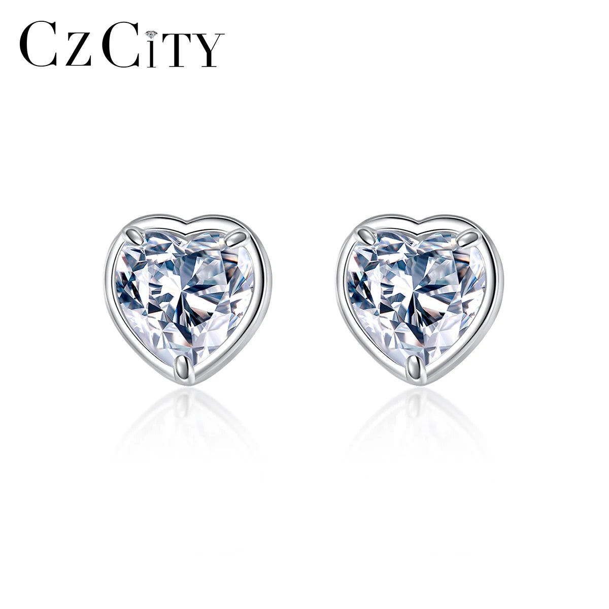 CZCITY Vintage Bridal Moissanite Heart Diamond Stud Earing Shape Luxury Woman Fine Jewelry Earrings