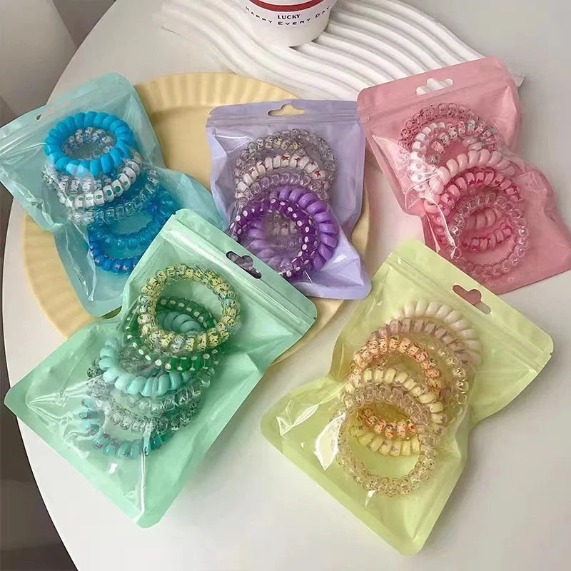 New Pastel pink 6PCS/Set Telephone Line Hair Band With High Quality Ties for Women