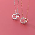 Fashion Double Round Pendant Rose Gold Plated 925 Sterling Silver Interlocking Circle Double Ring Necklaces Jewelry for Women