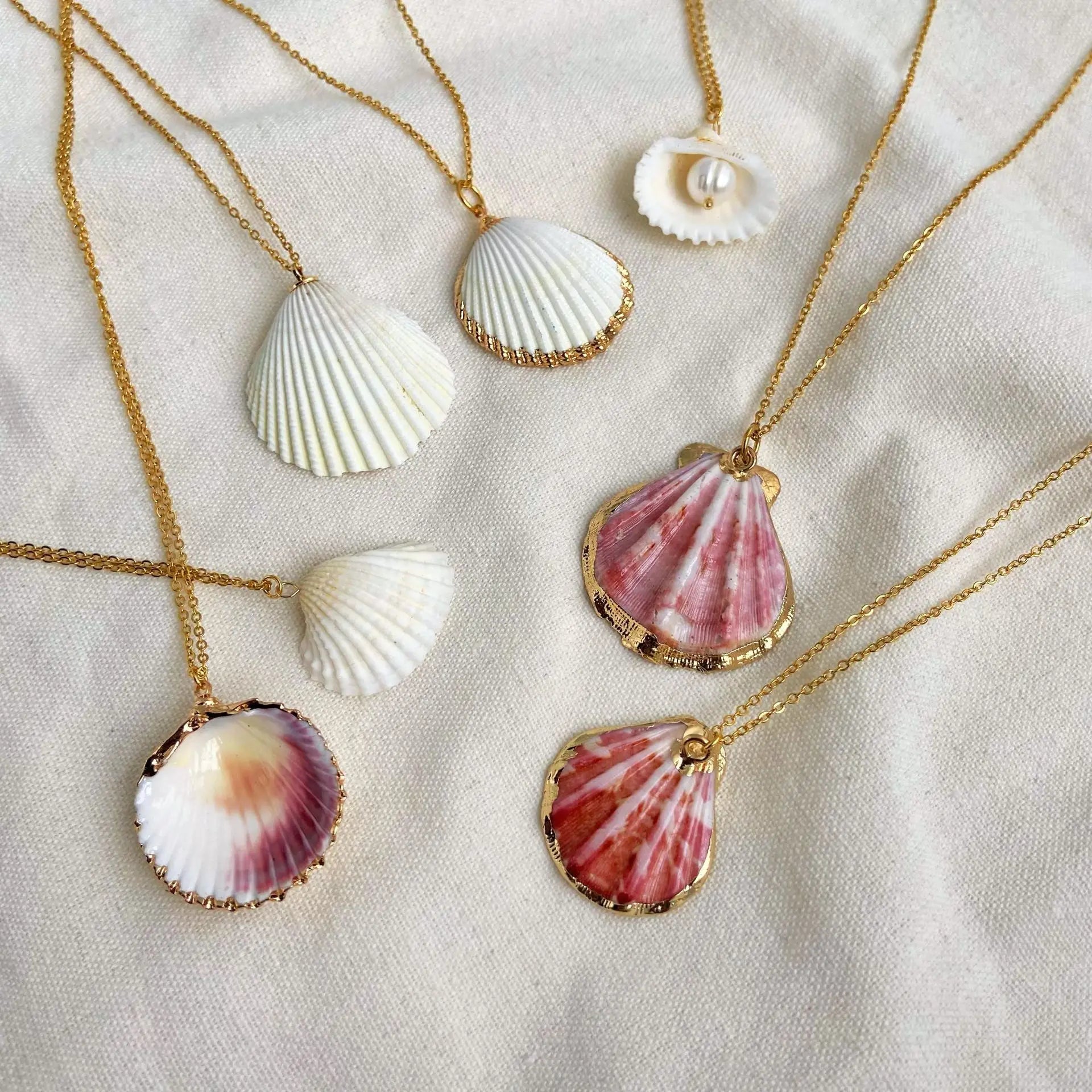 Jewelry Hip Hop Stainless Steel Pearl Shell Necklace 18K Gold Plating Seashell Pendant Necklaces Collar Conchas