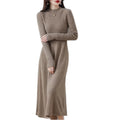 Women's Autumn Winter A-Line Midi Dress Simple Casual Long Sleeve Knitwear with O-Neck Solid Color Sweater Dress
