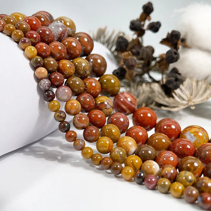 Natural Warring State Red Agate Stone Loose Beads for Jewelry Making Orbiculary Jaspe DIY Bracelets Necklace Beaded