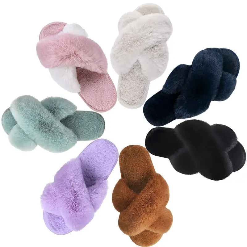 Women's Soft Plush Light slippers Cross-slip Open-toe Comfortable Indoor slippers