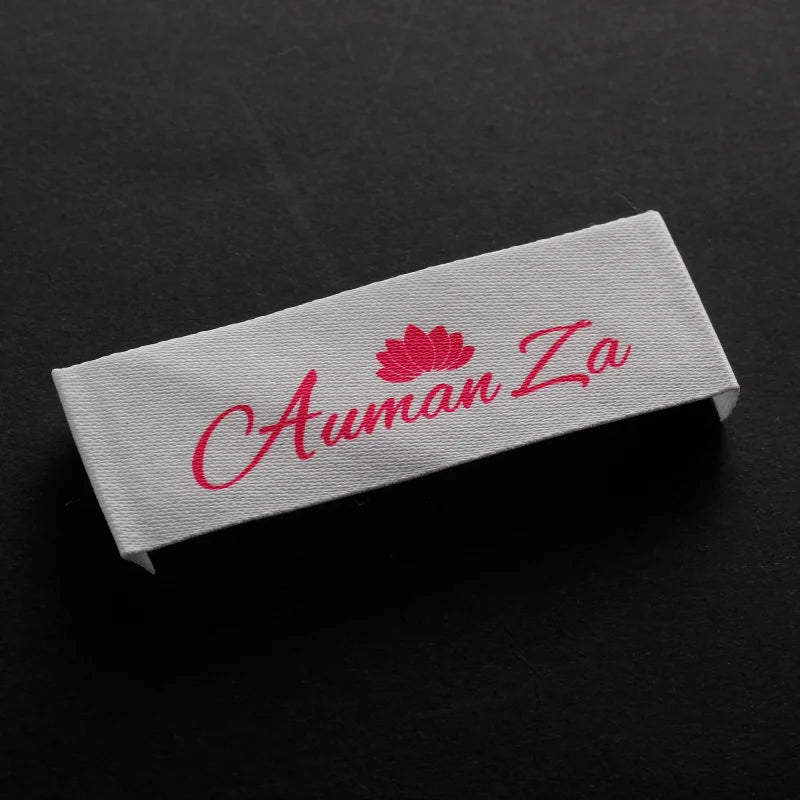 Factory Wholesale White Satin Central Fold Woven Labels Printed Clothes Tags