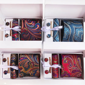Luxury Custom Men's Tie Set Printed Silk Necktie Paisley Floral Pocket Square Cufflinks Men's Gift Set