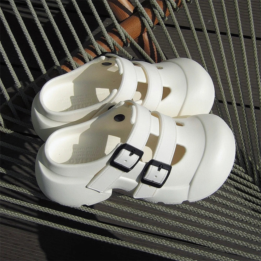 XIXITIAO Women's Fashion Square Buckle Slides Chunky Sole Summer Slippers Breathable Outdoor Solid Color Sandals Shoes for Lady
