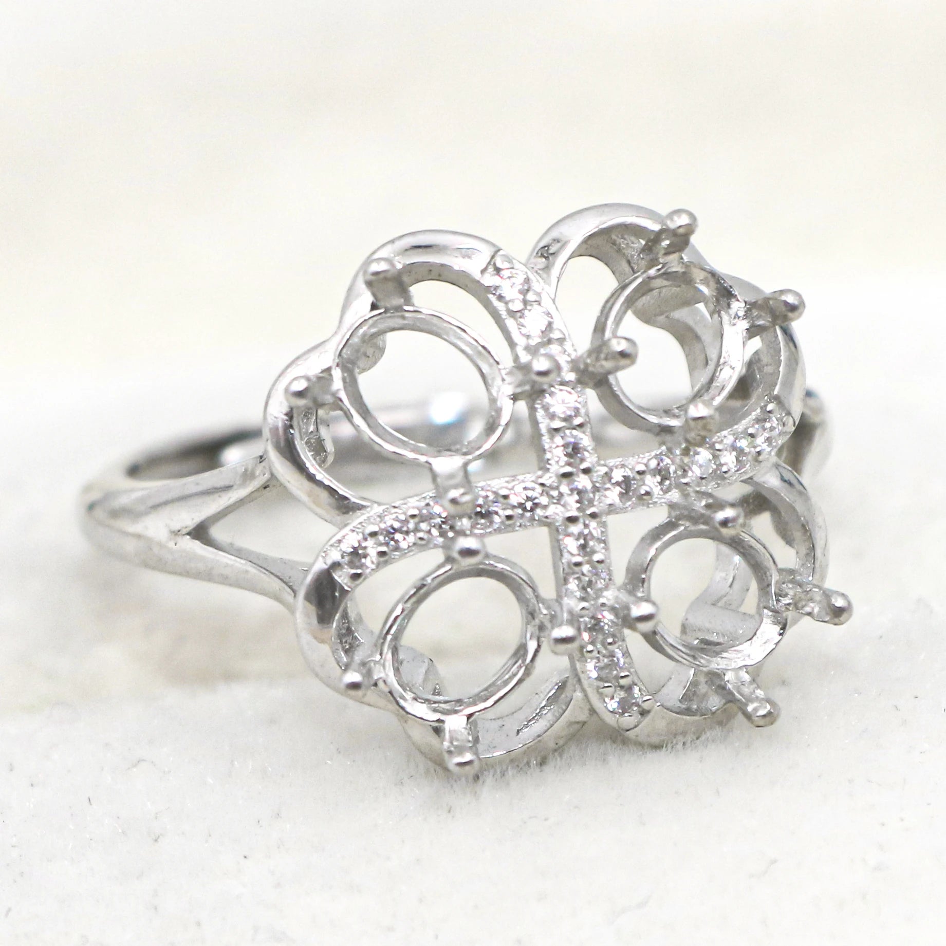 Sterling Silver 4*5mm Semi Mount Ring Empty Frame Blank Support Claw Setting S925 Base Holder Without Center Stone for DIY Inlay