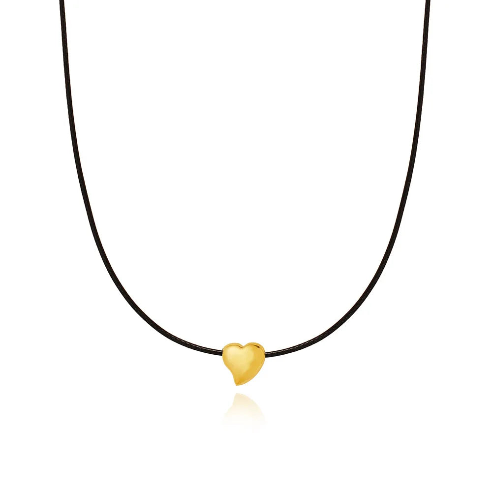 Joolim 18K Gold Plated Heart Pendant Necklace Trendy Stainless Steel Jewelry with Link Chain Geometric Shape Wax Cord-Wholesale