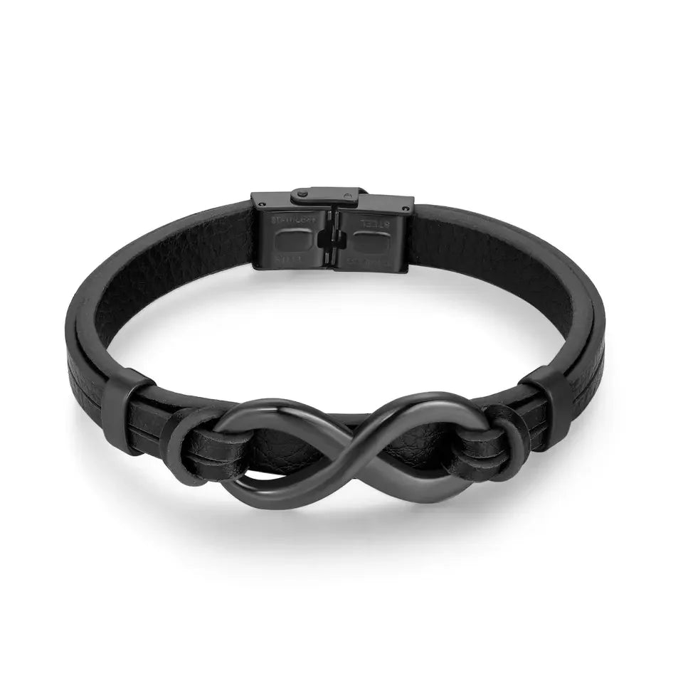 Black Plated Stainless Steel Jewelry Accessories Infinity Symbol Number 8 Fiber Synthetic Men's Leather Bracelets PH1488