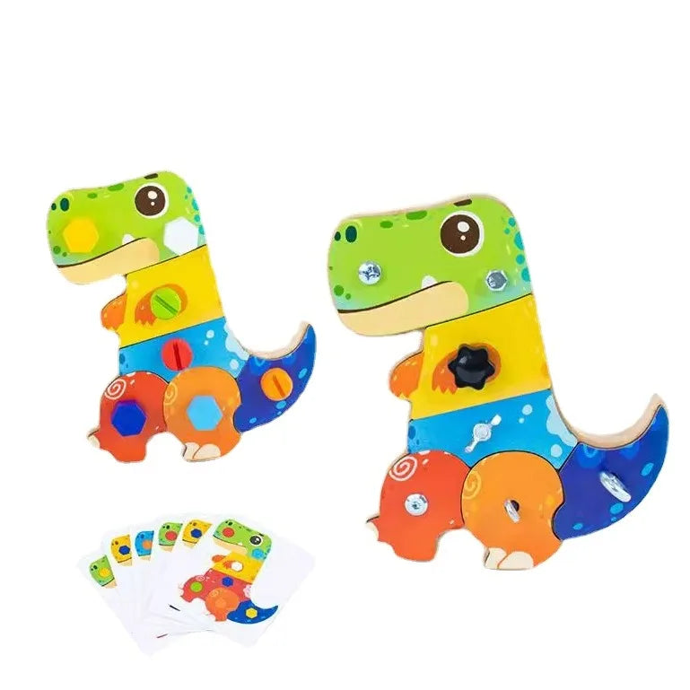 Montessori Busy Board Dinosaur Screwdriver Board Set Montessori STEM Puzzle Nuts and Bolts Stem Wooden Screw Driver Toy for Kids