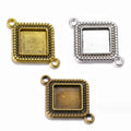 Double Holes Making Jewelry Diy Accessories Square Zinc Alloy Metal Flat Blank Cabochon Tray Connector Pendant for Jewelry